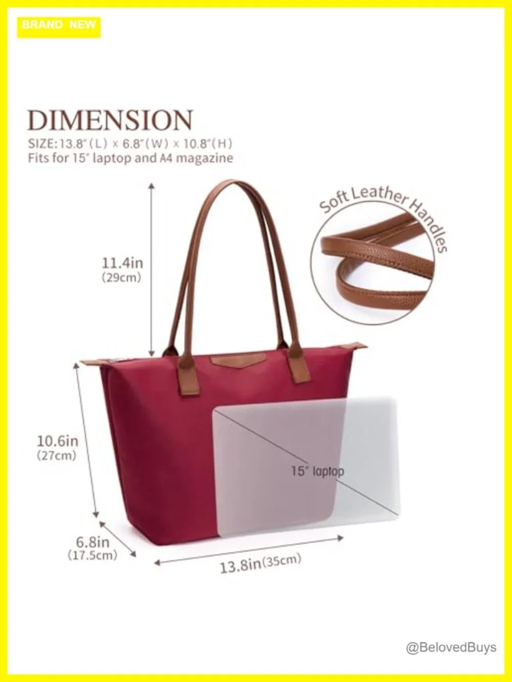 Large Capacity Nylon Tote Bag with Leather Handles, Hobo Shoulder Purse,